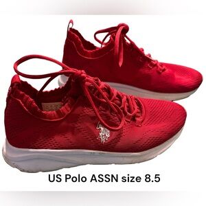 US Polo Assn. Women's Red Knit Lace-Up Sneakers